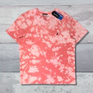 Nautica Tie Dye Bleach Dyed Coral V-Neck Medium